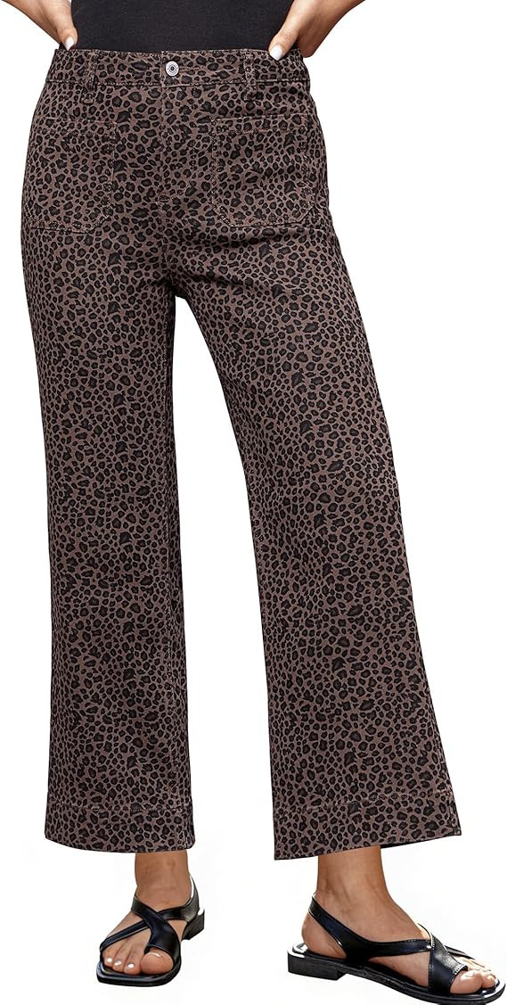 luvamia Wide Leg Jeans for Women High Waisted Leopard Cheetah Print Stretch Cropped Denim Pants P... | Amazon (US)
