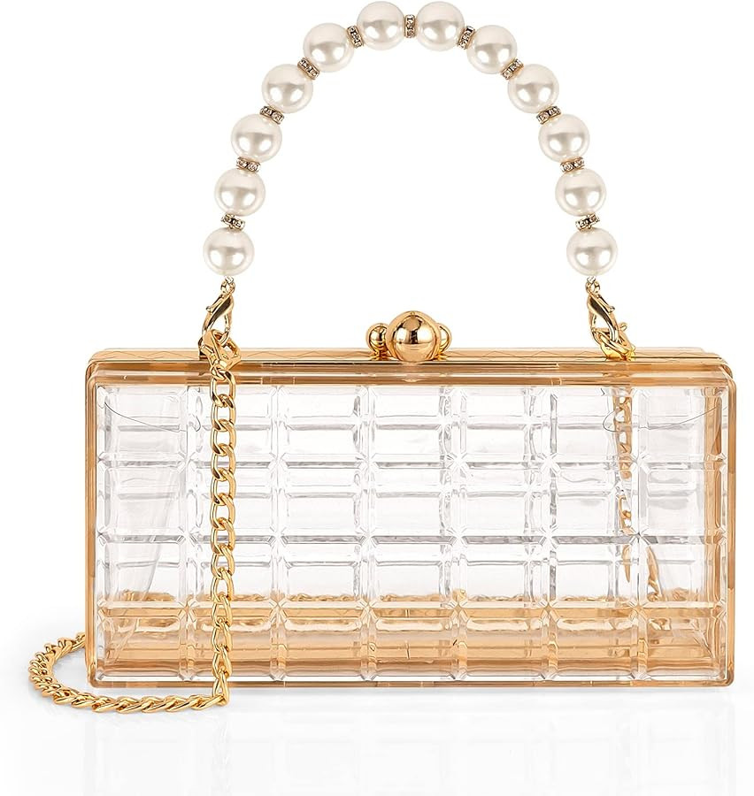 Transparent Acrylic Shoulder Bag, Clear Crossbody Clutch Purse, Women Evening Clutch Bag, Gold Ch... | Amazon (US)