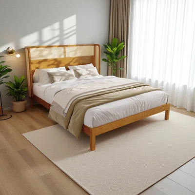 Premium Rubber Wood Platform Bed Frame, Bed Frame With Headboard Included, Mid Century Modern Bed | Wayfair North America