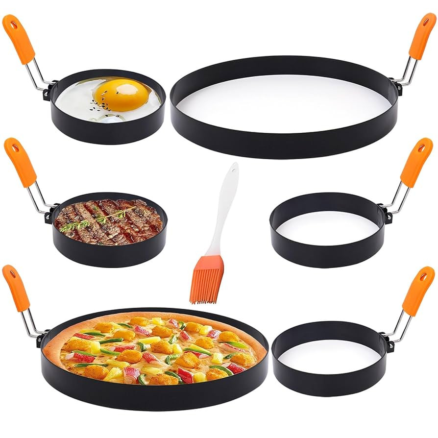 6 Pcs Professional Egg Ring Set, Non-stick Griddle Omelette Ring, Pancake Molds with Oil Brush,St... | Amazon (US)