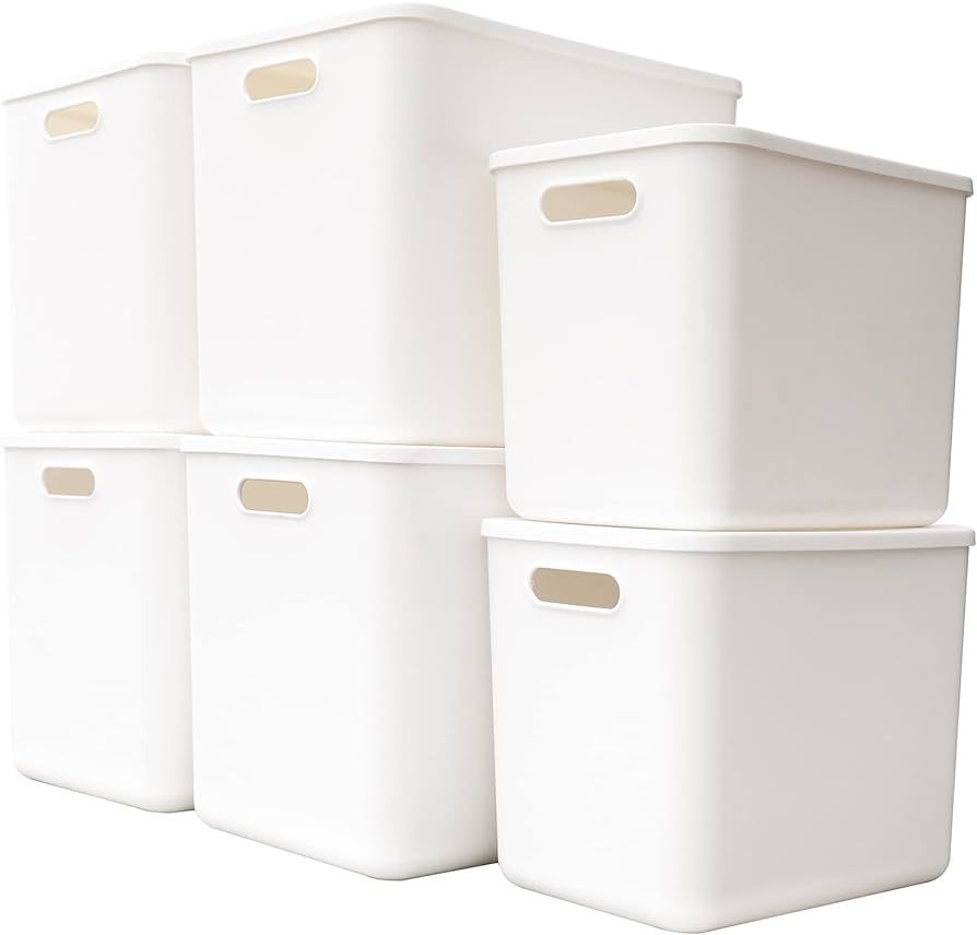 Yishyfier Plastic Storage Baskets Bins Boxes With Lids,Organizing Container White Storage Organiz... | Amazon (US)