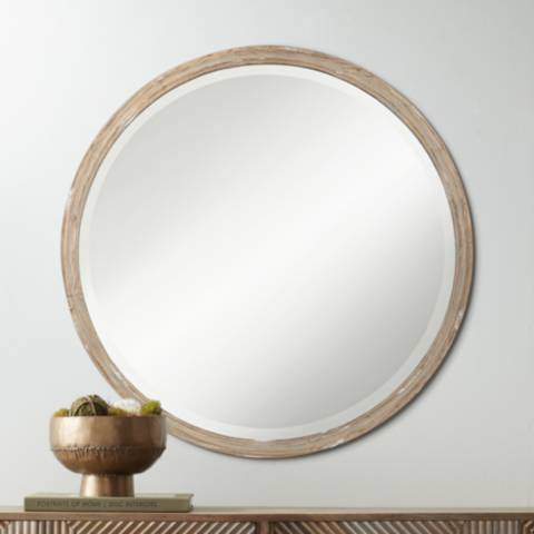 Uttermost Greta Faux Wood Finish 34" Round Wall Mirror | Lamps Plus