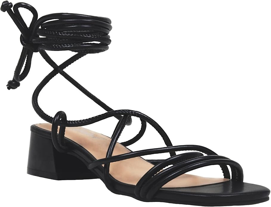 Heltid Women's Cross Lace Up Chunky Heels Sandals, Strappy Gladiator Low Block Pump Sandals | Amazon (US)