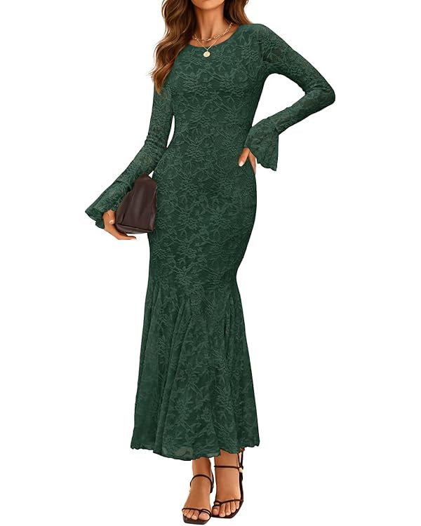 ZESICA Women's Long Sleeve Bodycon Maxi Dress 2025 Fall Fashion Floral Sexy Mermaid Wedding Guest... | Amazon (US)