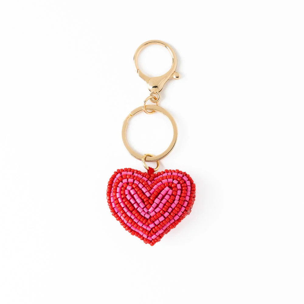 Violet Puffy Heart Beaded Bag Charm Red + Pink | INK+ALLOY