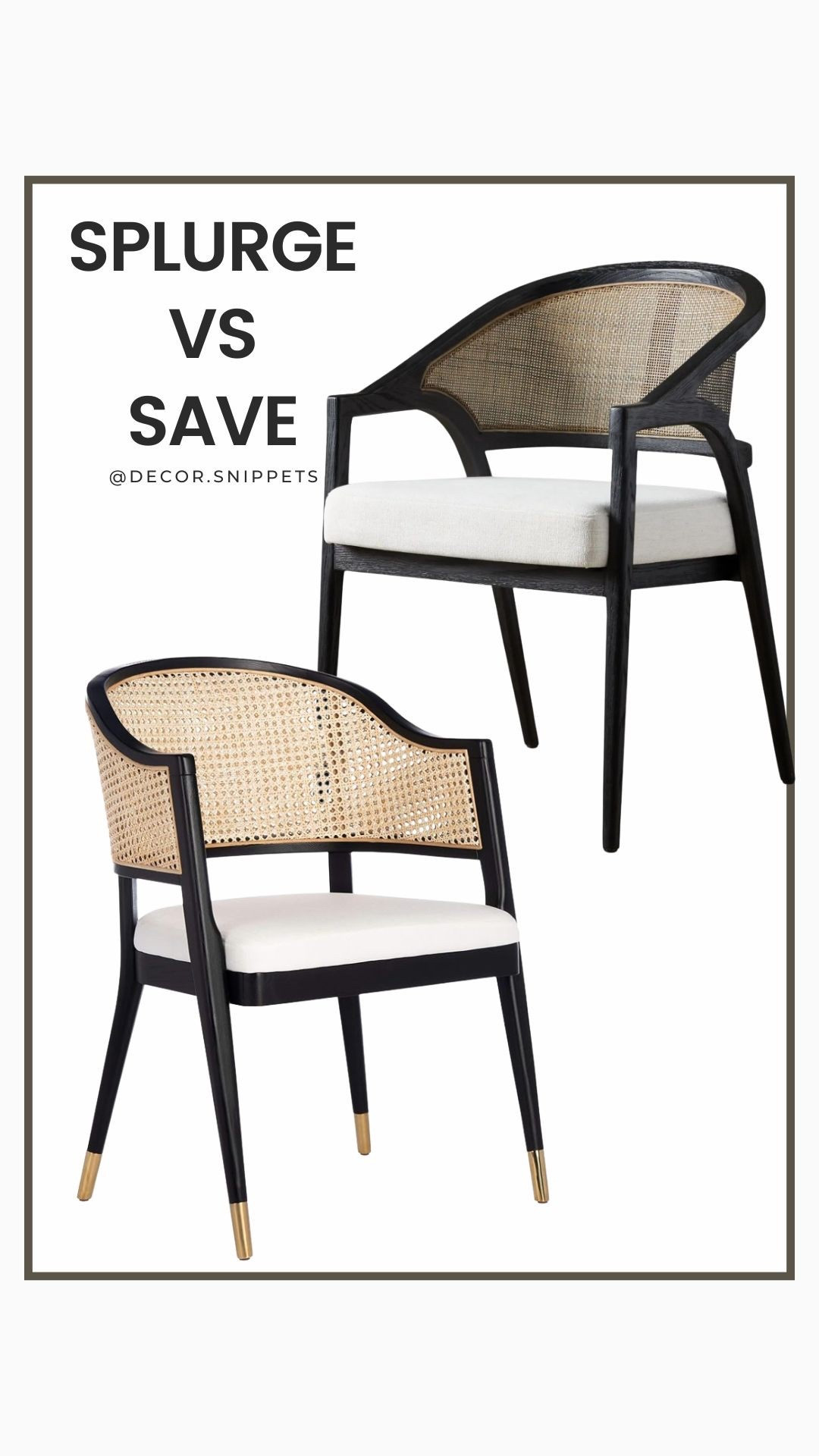 Chic meets budget-friendly! This Splurge vs. Save collage features two stylish black-and-rattan accent chairs with crisp white cushions— perfect for adding modern sophistication to any space. 🖤 Click to shop both looks and find the one that fits your style and budget. #SplurgeVsSave #HomeDecor


#LTKHome

#LTKSaleAlert