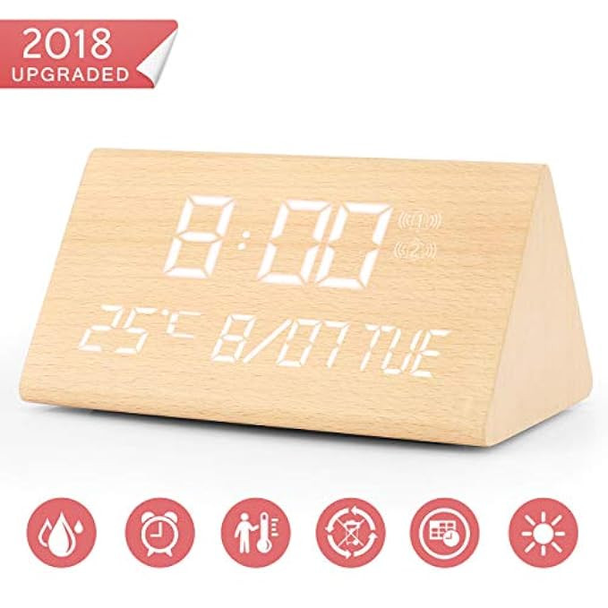 Warmhoming Wooden Digital Alarm Clock with 7 Levels Adjustable Brightness, Voice Command Electric LE | Amazon (US)