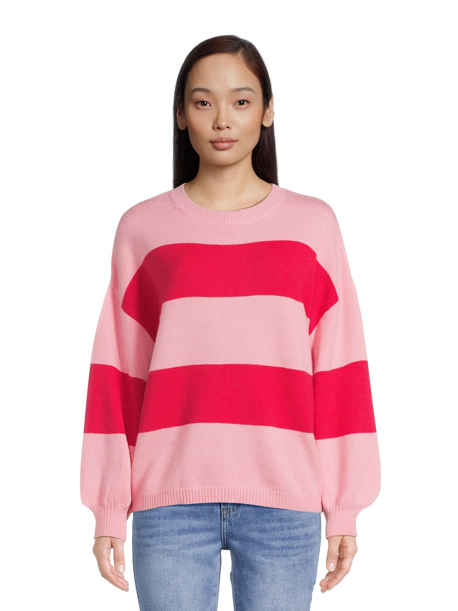 Dreamers By Debut Women's Striped Sweater with Long Puff Sleeves, Mid-Weight | Walmart (US)