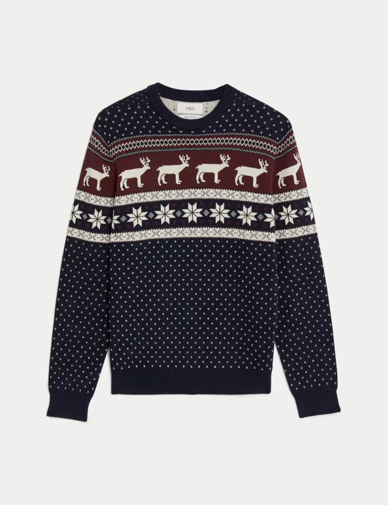 Pure Cotton Fair Isle Reindeer Jumper | Marks & Spencer (UK)