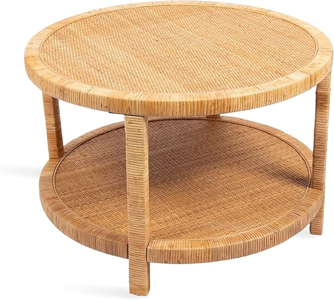 Kate and Laurel Rafina Coastal Round Rattan Coffee Table, 28 x 28 x 18, Natural Brown, Transition... | Amazon (US)