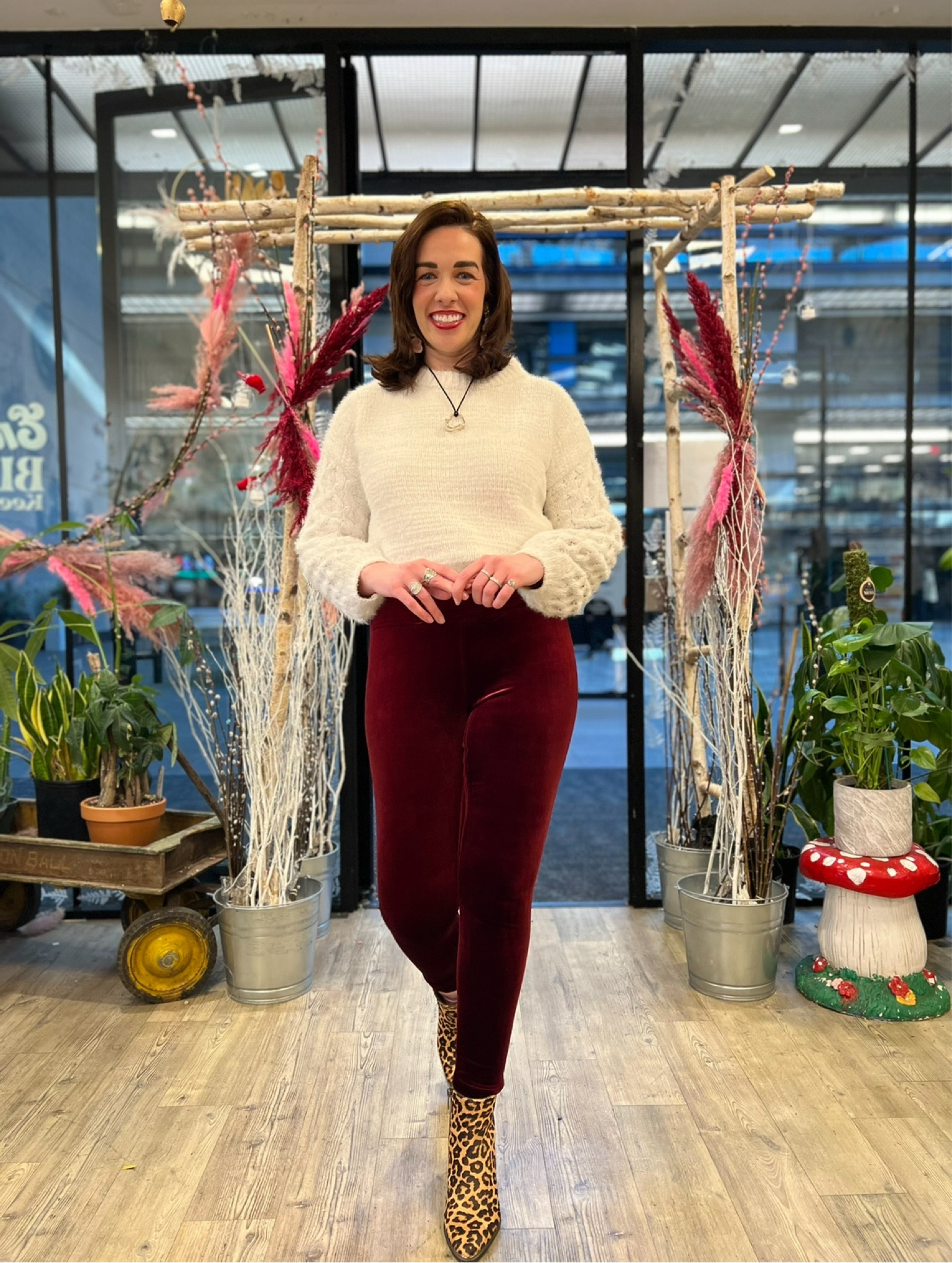 White chunky sweater (small). Burgundy velvet leggings (small). Leopard boots (8.5). #sweater #sweaters #chunkysweater #whitesweater #leggings #velvetleggings #burgundyleggings #leopardboots #boots #datenightoutfit 
Date Night Outfit 

#LTKSeasonal #LTKFindsUnder100 #LTKStyleTip