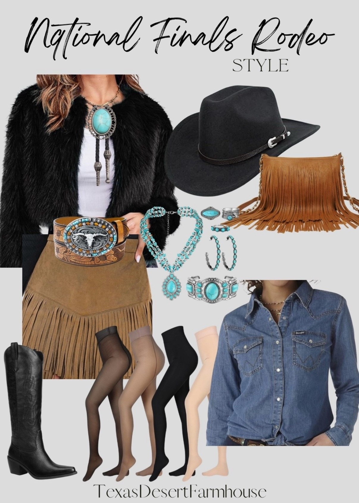 Winter Cowgirl Outfits 

National Finals Rodeo Las Vegas Style

#vegas #nfr #nfrstyle #nfrfashion #rodeo #rodeostyle #nfrrodeo #nationalfinalsrodeo #fringeskirt #cowboyhat #cowboyboots #cowgirlstyle #cowgirloutfit #denimshirt #fleeceleggings #turquoisejewelry

CUPSHE Women Fringe Skirts Western Cowgirl Terra Cotta High Waist Mini Skirt Suede Tassel Short Counrty Concert

Women Western Cowboy Belt - PU Leather Longhorn Bull Turquoise Embossed Buckle Belt for Jeans Pants Dresses
Ekouaer Long Sleeve Shirts for Women 3 Pack Scoop Neck Fitted Tops Thermal Undershirt Stretch Base Layer Soft Tee XS-XXL
Bellivera Womens Faux Fur Leather Jacket Fleece Cropped Warm Fluffy Coat Soft Zip Outerwear
Danedvi Women's Fashion Cropped Faux Fur Jacket Long Sleeve Open Front Cardigan Casual Fluffy Parka Shaggy Short Coat
GelConnie Native American Bolo Tie Rodeo Cowboy Leather Necktie Western Necklace Costume Accessories for Men,Women
Western Cowboy Hat for Men Women Classic Roll Up Fedora Hat with Buckle Belt(Size:S-M)
Solene Fringe Crossbody Shoulder Bag with Strap, Tassel Messenger bag, Country Style Western Fringe Purse for Women
Wrangler Women's Denim Snap Shirt


#LTKFindsUnder50 

#LTKootd #LTKU #LTKgrwm