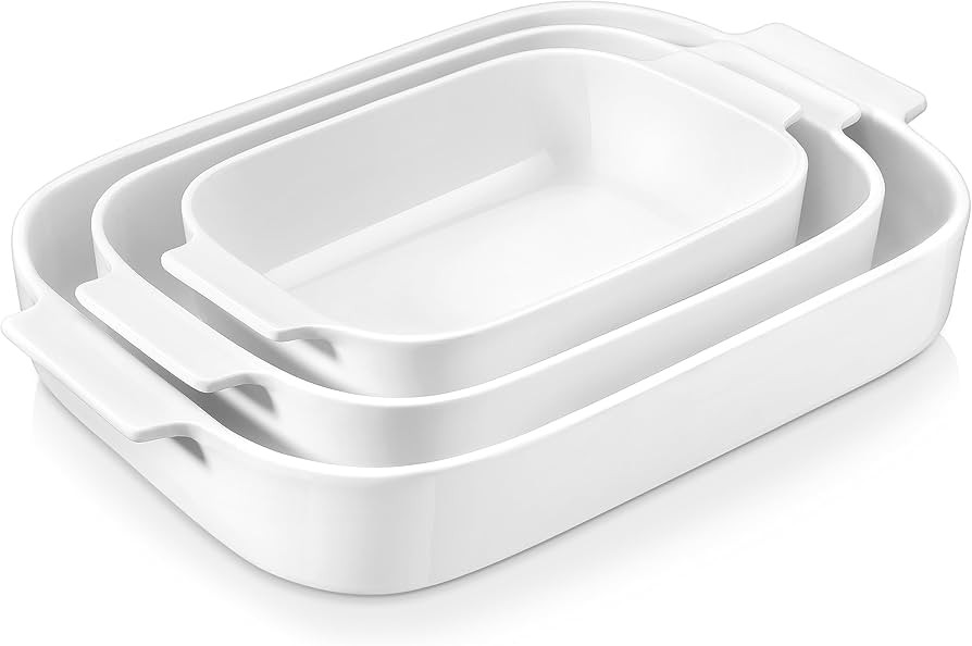 MALACASA Ceramic Baking Dish Set, Casserole Dishes for Oven, 3 Pcs of White Porcelain Bakeware Se... | Amazon (US)