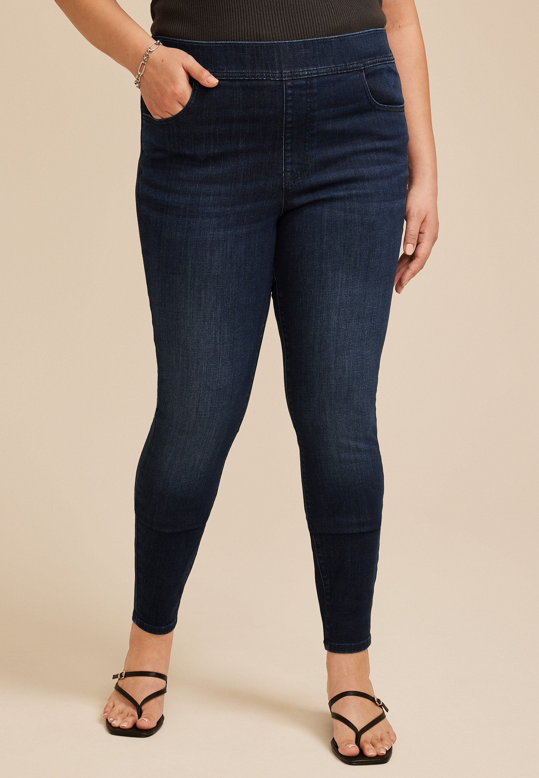 Maurices Plus Size Jeans Women's Jeans Dark Ultra High Rise Pull On Lean Leg Jegging Blue Denim | Maurices