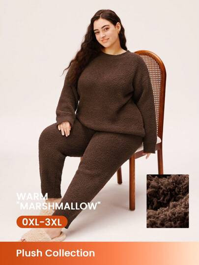 LUVLETTE Plus Winter Fuzzy Fleece Knit Top & Pants Loungewear Pajama Set SKU: si2409028914823583
... | SHEIN