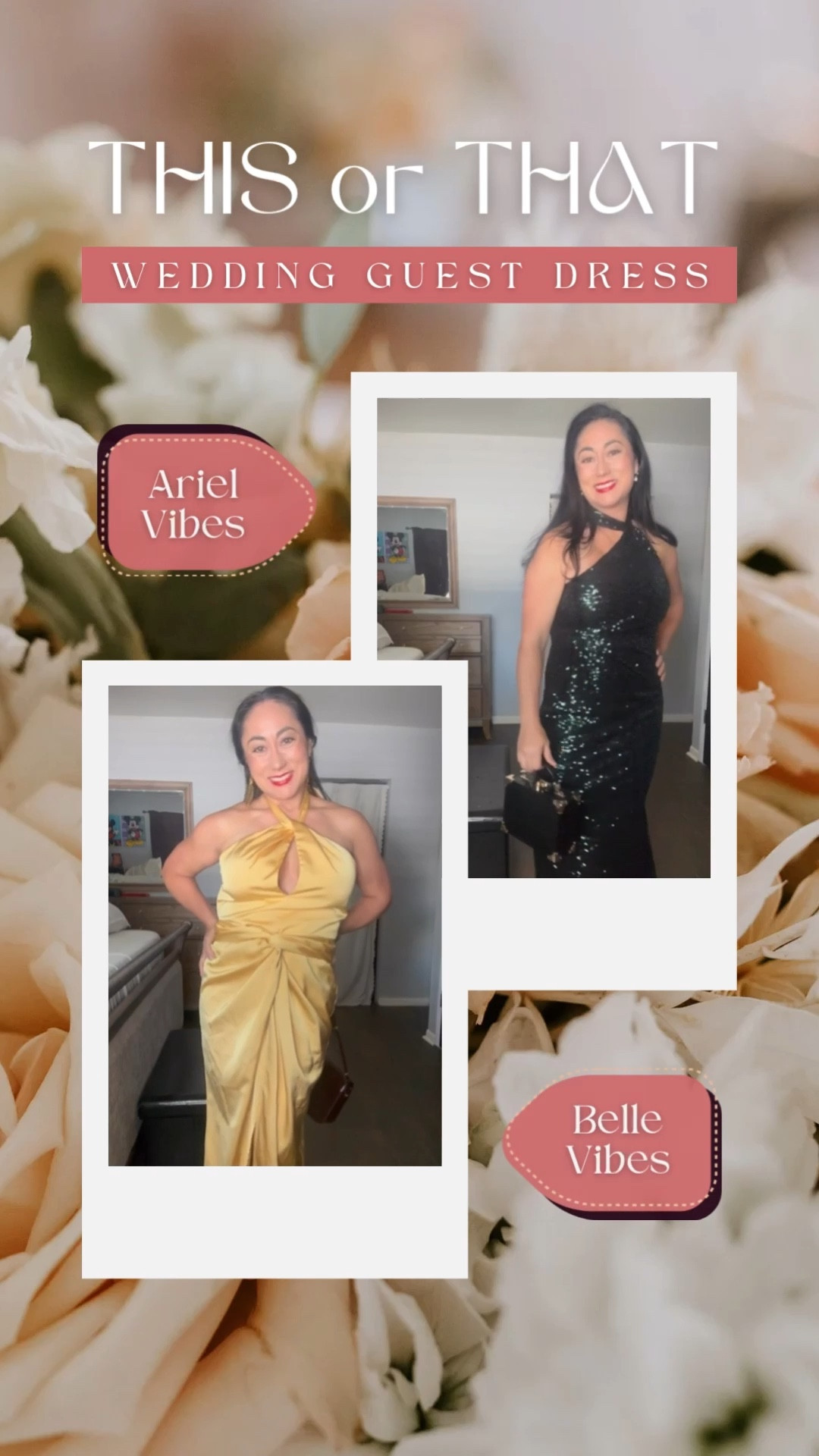 Cousin’s wedding = main character energy unlocked 💛✨ but I need help choosing!!

Option 1: **Belle vibes** 💫
Soft yellow satin, A-line moment (aka twirl-friendly 🥹), halter neckline, and giving rom-com lead energy all night long. She’s sweet, classic, and effortless.

Option 2: **Ariel vibes** 🧜‍♀️
Green sequin DREAM with an asymmetrical halter + curve-hugging ruching. She’s bold, sparkly, and ready to make an entrance.

For reference: I’m 5’1”, 135 lbs, petite + curvy with DDD cups — so fit + support matter!!

Both are rented from Rent the Runway (use code RTRXDESI for 60% off your first month 👀)

So… am I channeling soft princess or sea siren?? Vote below ⬇️💛💚

#LTKWedding #LTKPetite #LTKMidsize