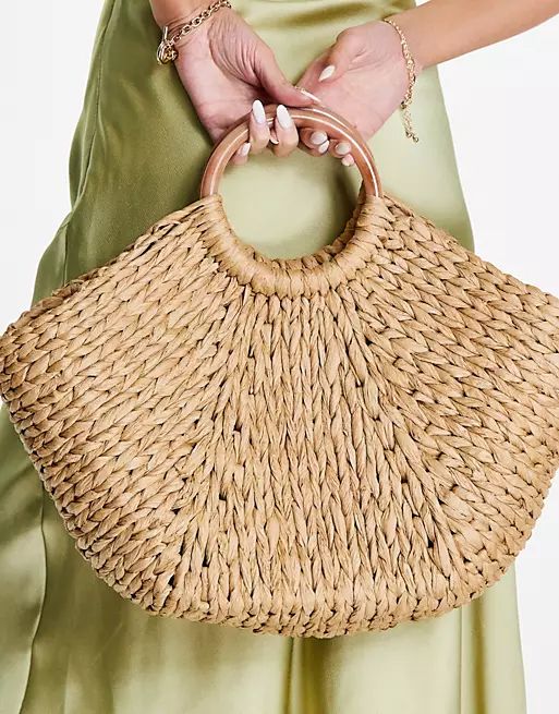 ASOS DESIGN straw tote with feature resin handle in natural | ASOS (Global)