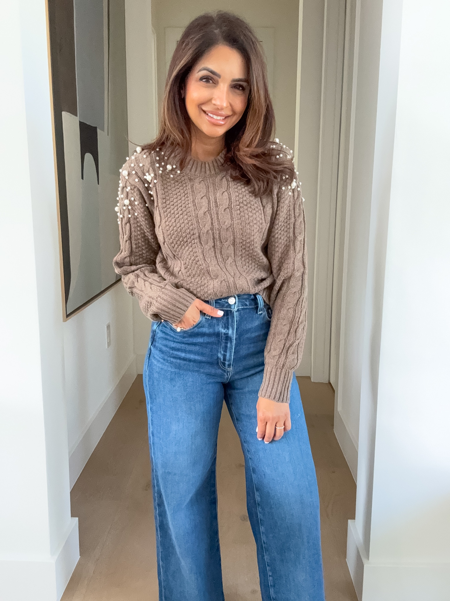 Another cute holiday look from Nordstrom! This pearl sweater is so fun. Wearing size XS in the sweater and size 25 in the jeans.

#LTKSeasonal #LTKStyleTip #LTKHoliday