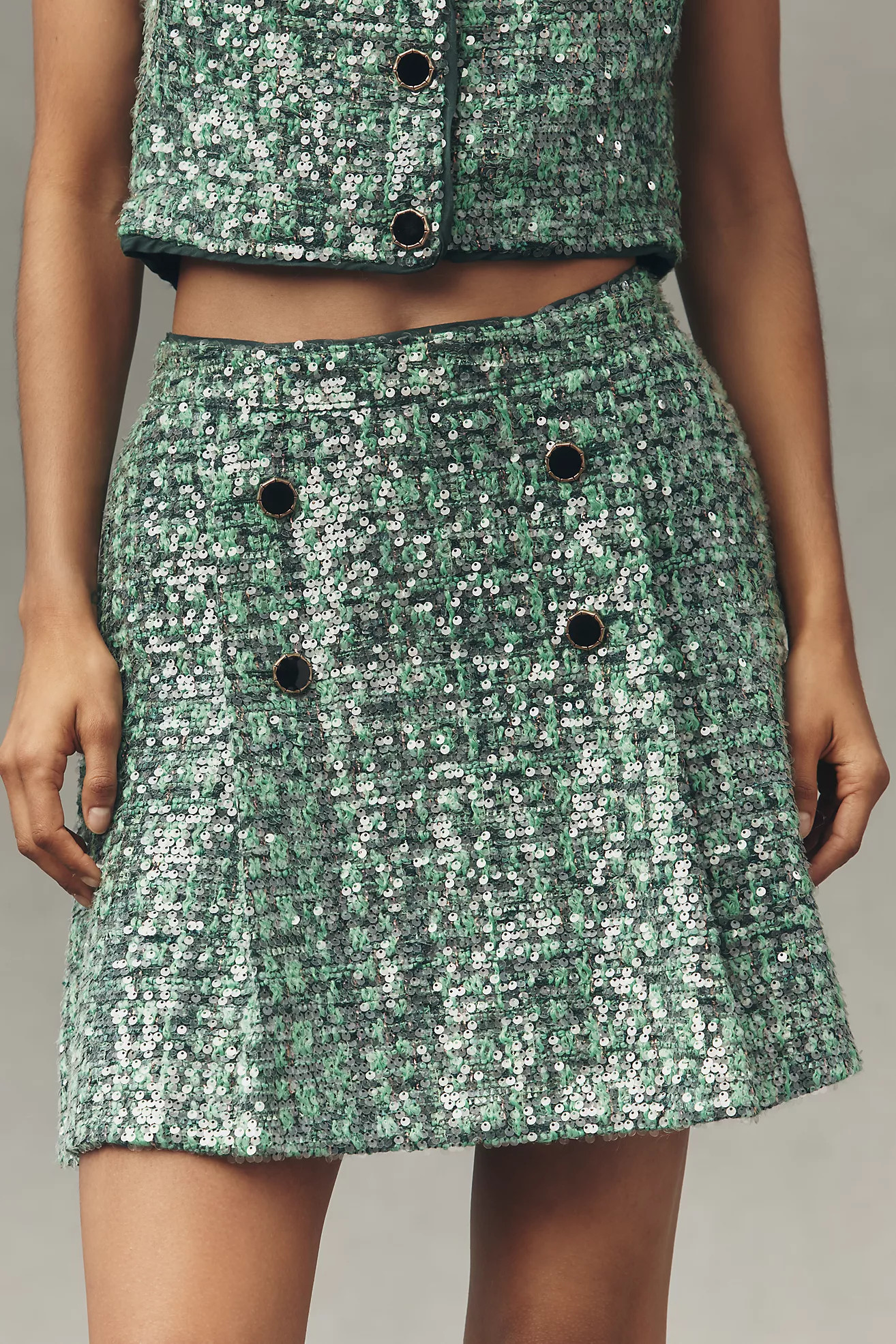 Maeve Sequin Tweed Mini Skirt | Anthropologie (US)