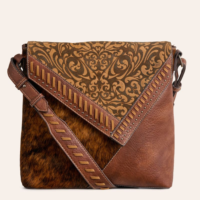 Catchfly Chocolate Suede & Hair-On Hide Crossbody Bag | Cavender's
