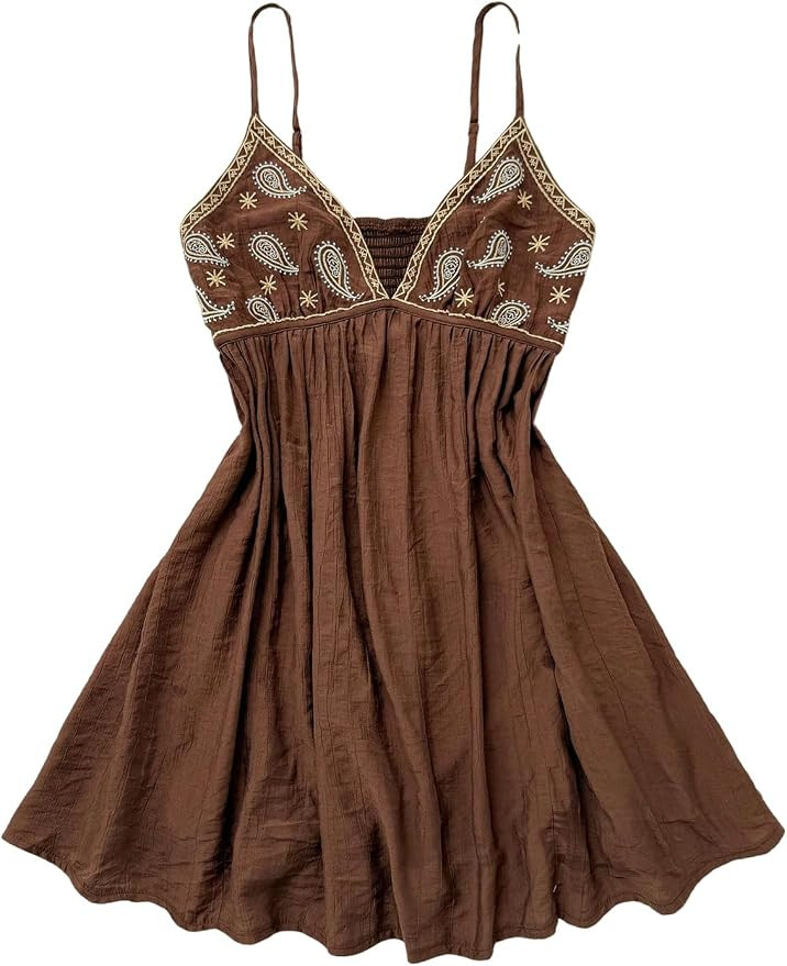 RoseSeek Women's Boho Summer Mini Dresses Western Dress Printed Spaghetti Strap Flowy Cami Sundre... | Amazon (US)