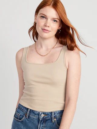 Fitted Square-Neck Ultra-Cropped Rib-Knit Tank Top for Women | Old Navy (CA)