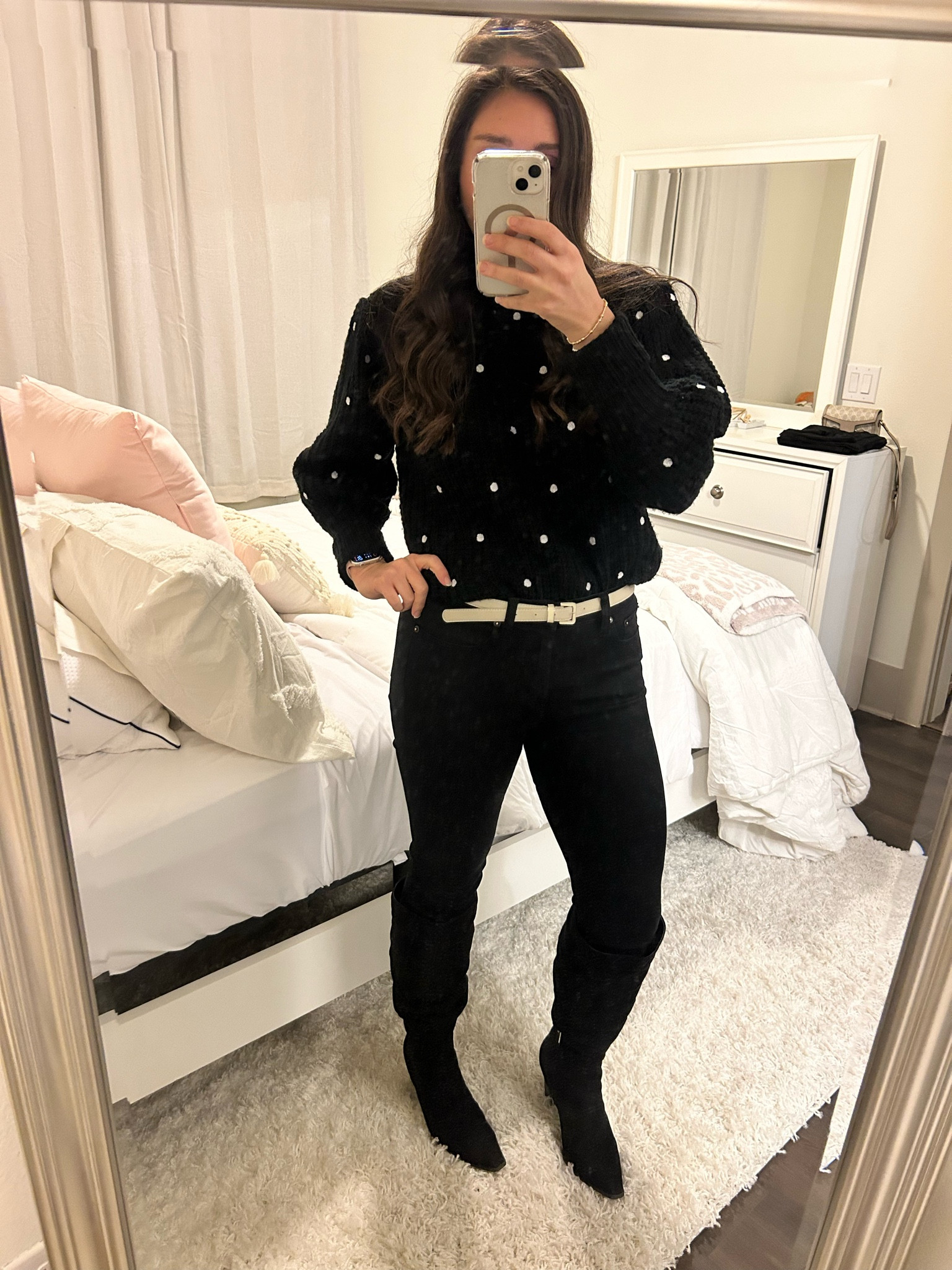 Been truly in the winter black on black moment. Threw this cozy fit on with a bright red coat for a pop of color. 
Sweater currently out of stock but linked some similar styles 

#LTKFindsUnder50 #LTKSeasonal #LTKShoeCrush