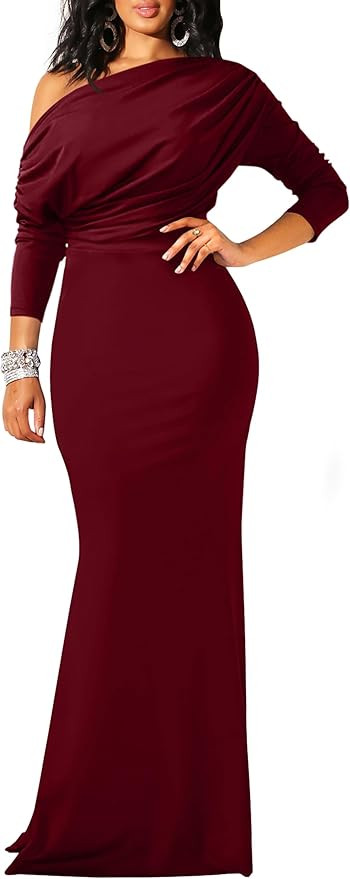 YMDUCH Women's Sexy Elegant Long Sleeve Off Shoulder Bodycon Long Evening Formal Dress | Amazon (US)