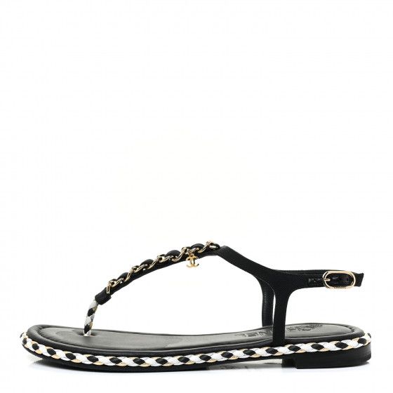 CHANEL Grosgrain Chain Thong Sandals 38 Black | FASHIONPHILE | Fashionphile