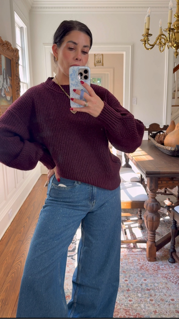 Cutest fall/holiday look! This sweater is perfectly oversized and these wide leg jeans have a stunning subtle sparkle! 

#walmartfashion

Walmart fashion. Walmart new arrivals. Walmart fall sweater. Walmart denim  

#LTKFindsUnder100 #LTKSeasonal #LTKStyleTip