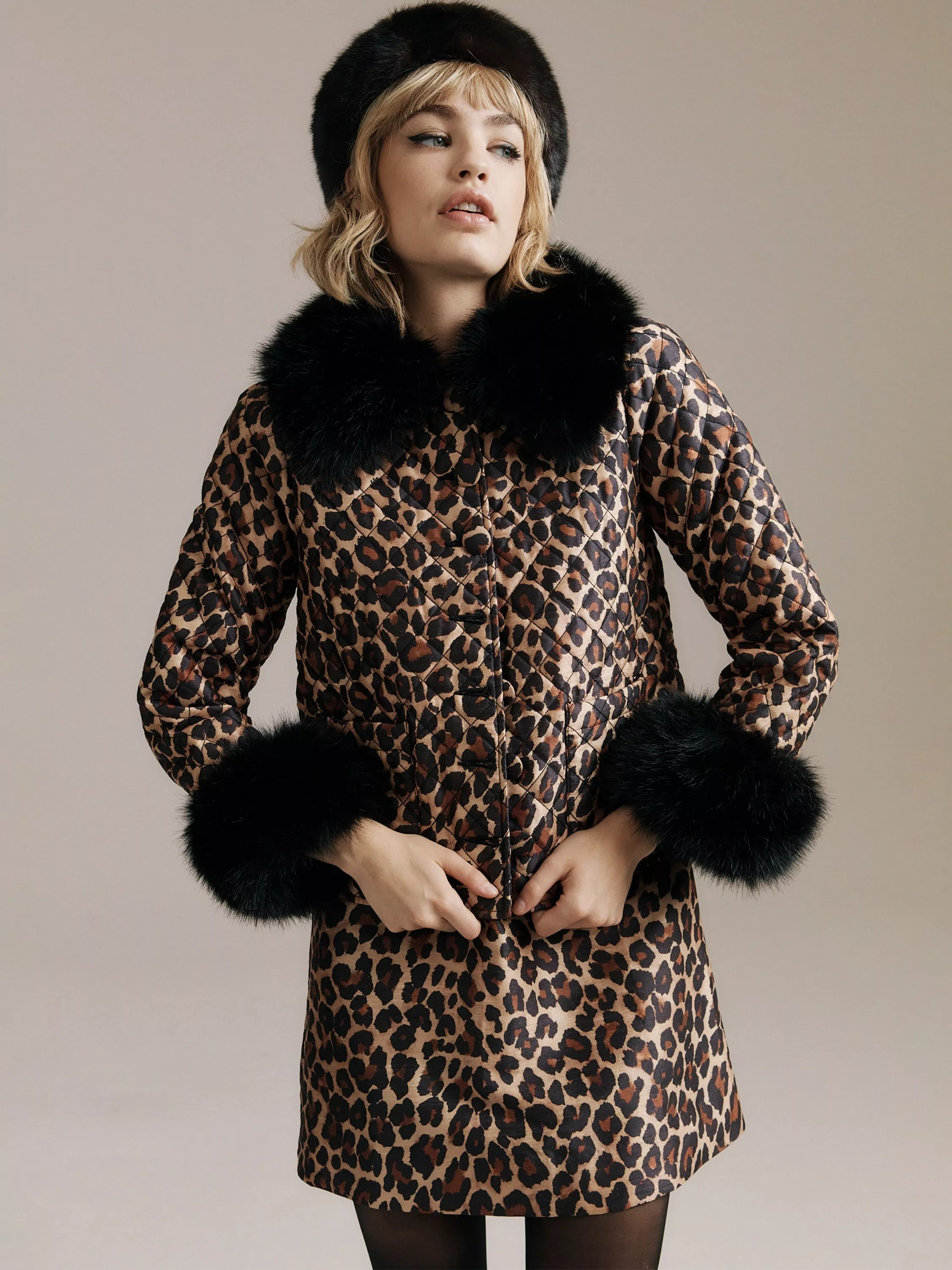 Queens of archive Violet Leopard Print Quilted Jacket, Brown Multi | John Lewis (UK)