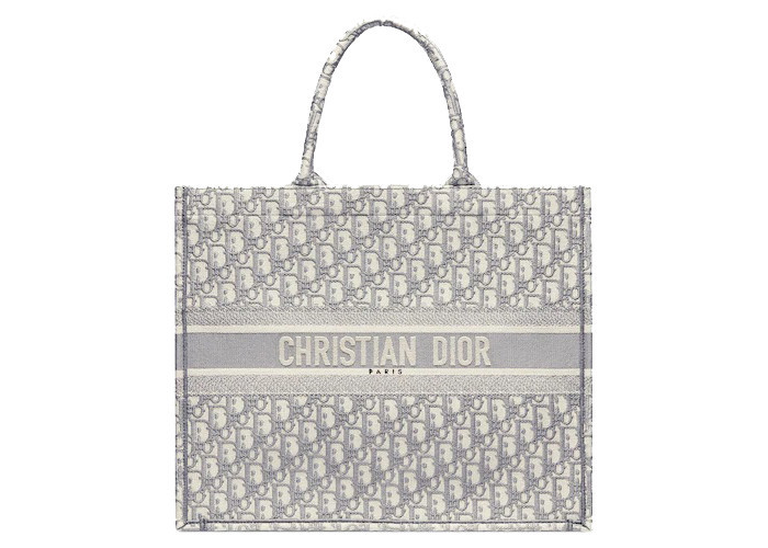 Dior Book Tote Oblique Embroidery in Gray | StockX