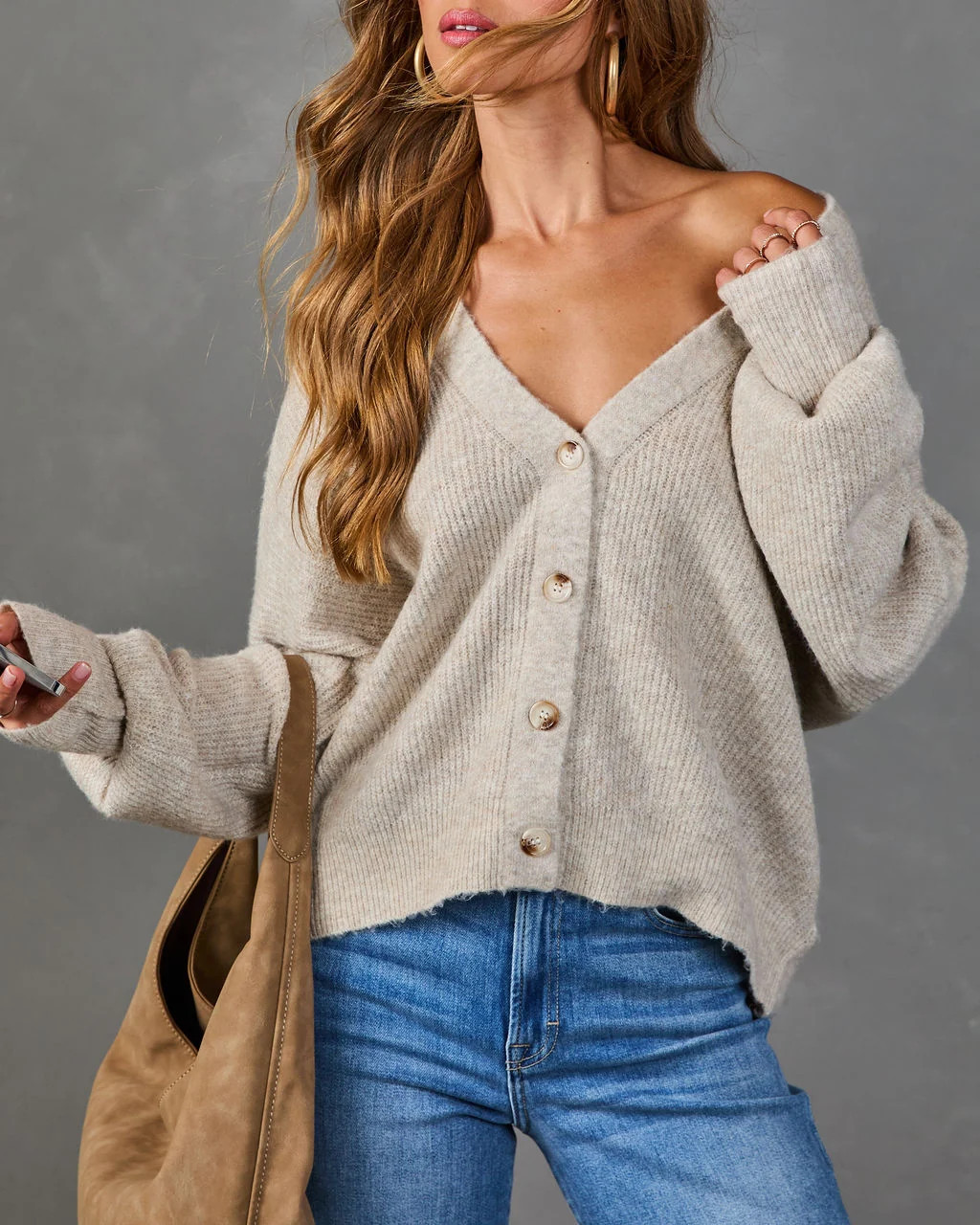 Hearthside Charm Ribbed Knit Cardigan Beige / L | VICI
