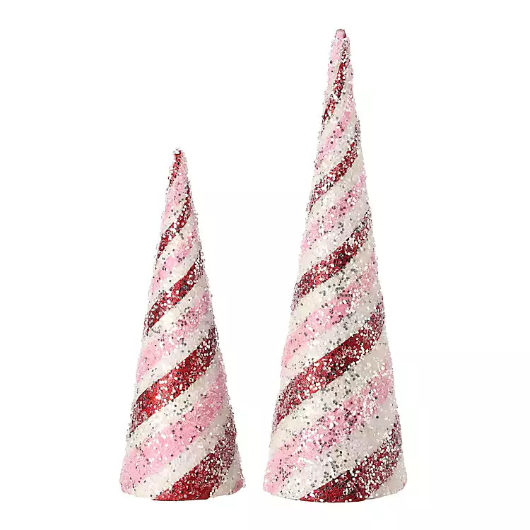Striped Glitter Cone Christmas Trees, Set of 2 | Kirklands