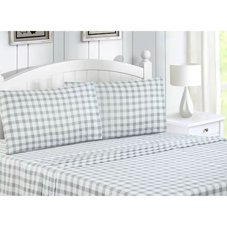 Your Zone Super Soft Gray Gingham Stripe Sheet Set, Full, 4pc, Machine Wash, 100% Polyester | Walmart (US)