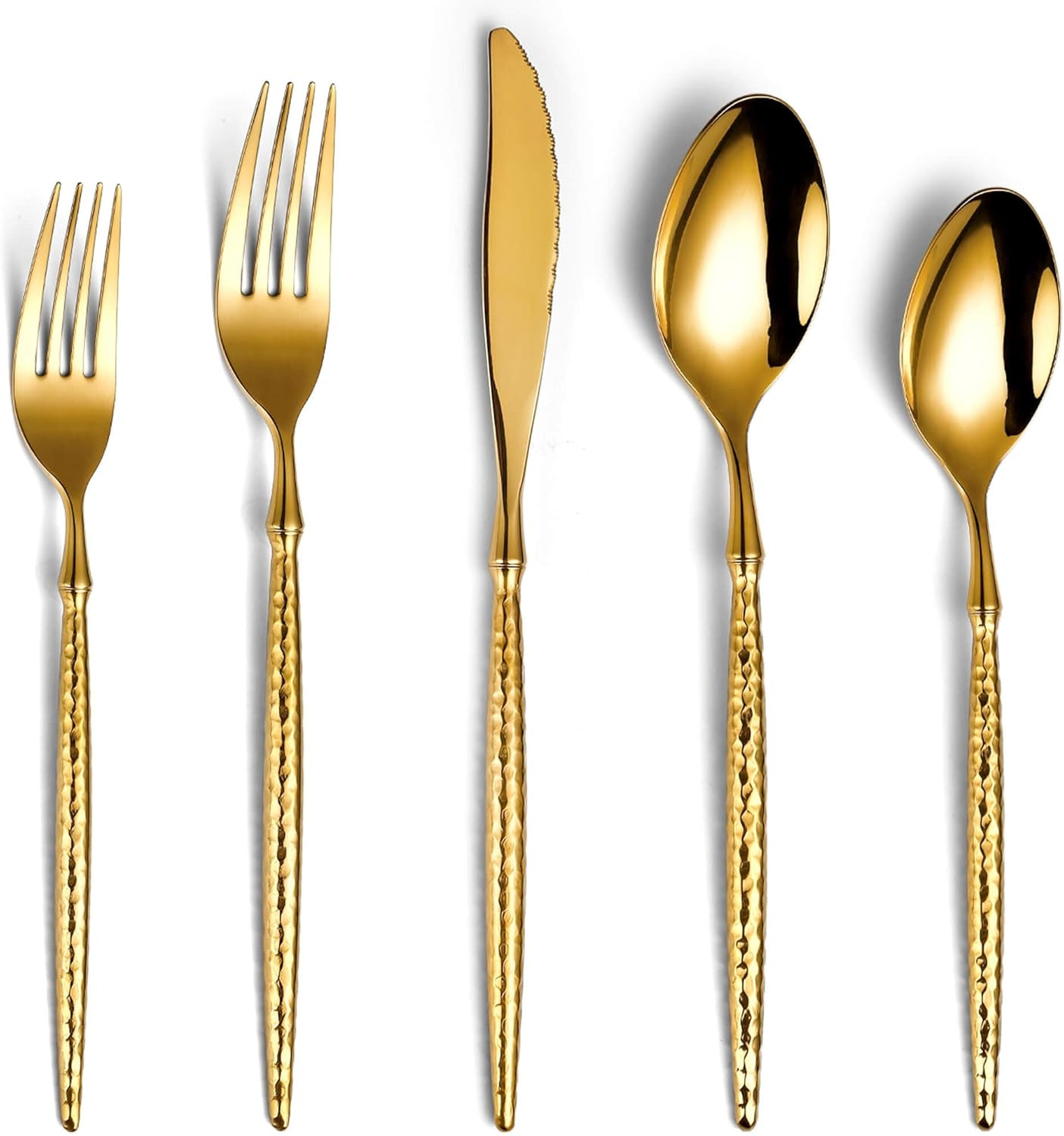 Lemeya 20-Piece Hammered Gold Silverware Set,18/10 Stainless Steel Forging Heavy Duty Cutlery Set... | Amazon (US)