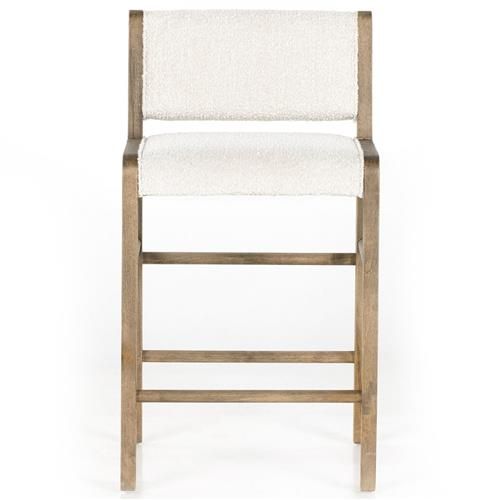 Sharon Modern Classic Brown Wood Frame Cream Boucle Performance Counter Stool | Kathy Kuo Home