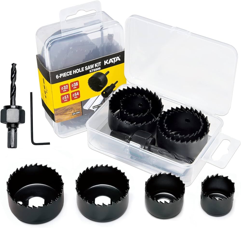 KATA 6PCS Hole Saw Kit 1-1/4" to 2-1/8"(32-54mm) Hole Saw Set in Case with Mandrels and Hex Key f... | Amazon (US)