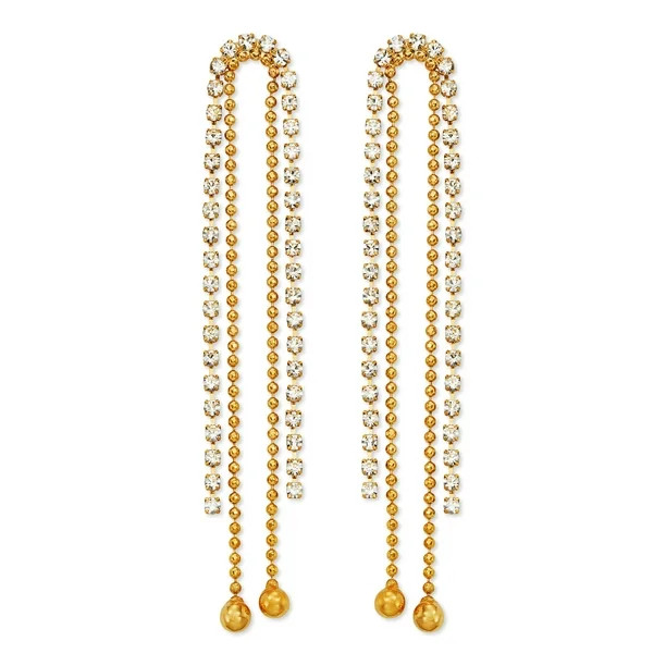 Scoop Womens 14K Gold Flash-Plated Crystal and Chain Drop Statement Earrings - Walmart.com | Walmart (US)