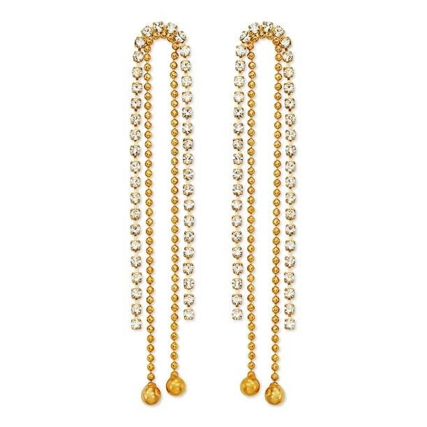Scoop Womens 14K Gold Flash-Plated Crystal and Chain Drop Statement Earrings - Walmart.com | Walmart (US)