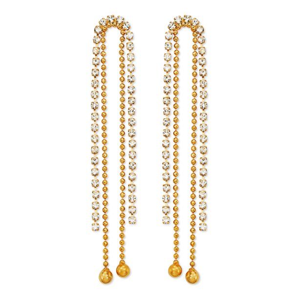 Scoop Womens 14K Gold Flash-Plated Crystal and Chain Drop Statement Earrings - Walmart.com | Walmart (US)