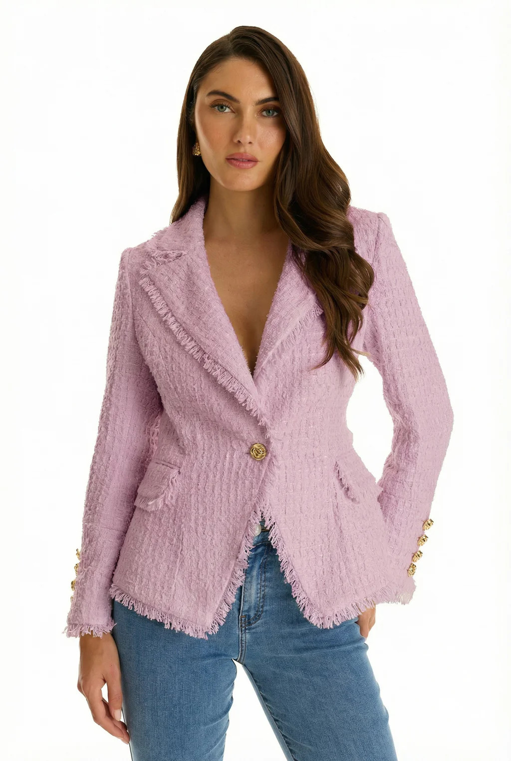 Giselle Single Breasted Tweed Blazer - Blush | The Noli Shop