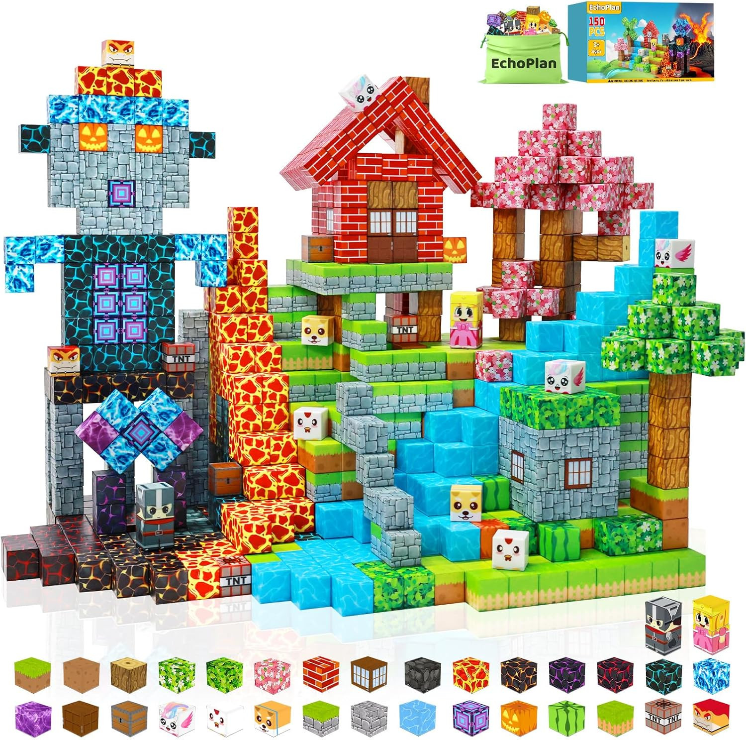 EchoPlan 150PCS Magnetic Blocks, Magnetic Building Blocks, STEM Constructions Magnet Blocks for Boys Girls Age 3 4 5 6 7 8 9 10, Sensory Stacking Toy Christmas Birthday Gifts for Kids, 1" Large Size | Amazon (US)
