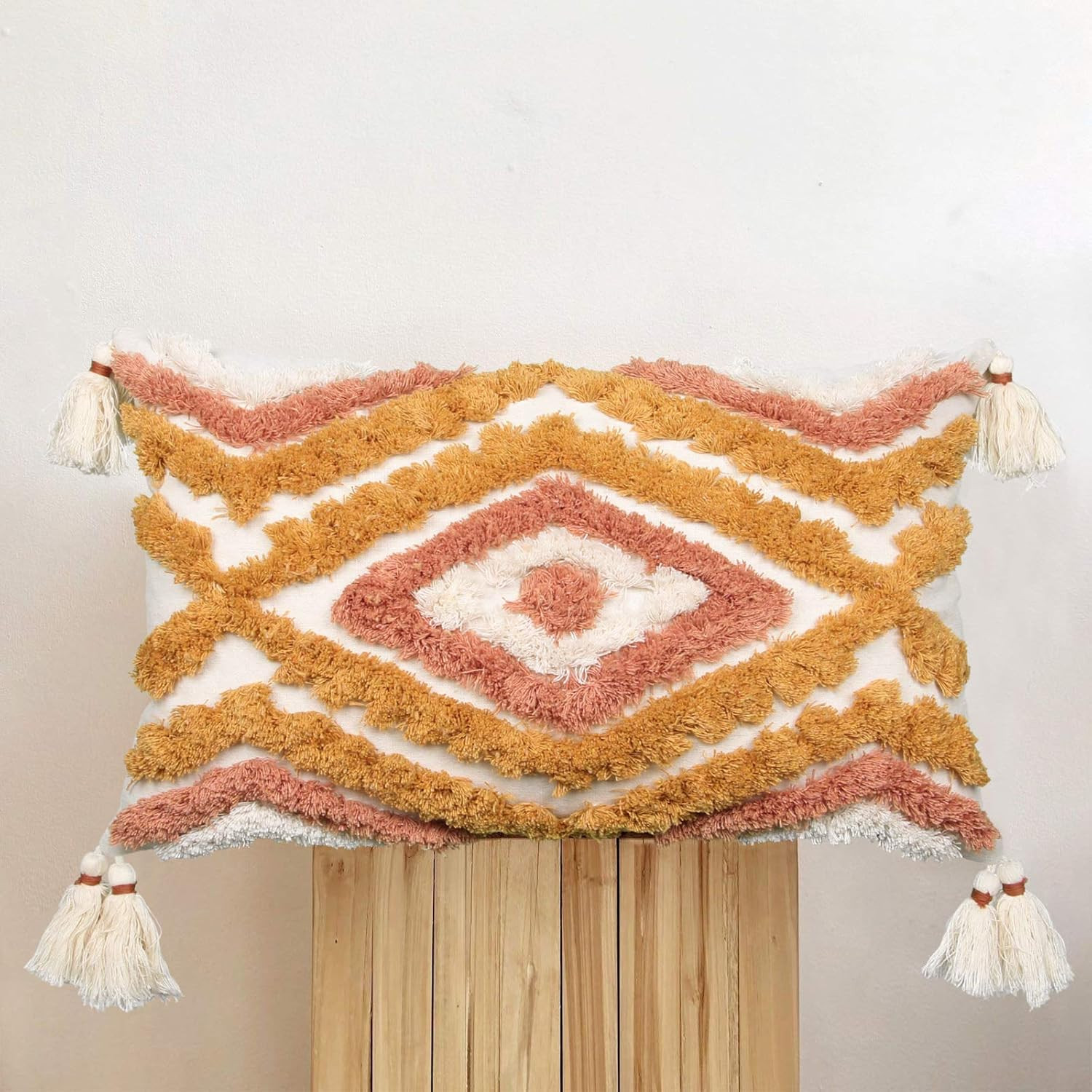 ANGELLOONG 12x20 Lumbar Throw Pillow Cover, Orange Boho Throw Pillow Covers with Tassels, Woven T... | Amazon (US)