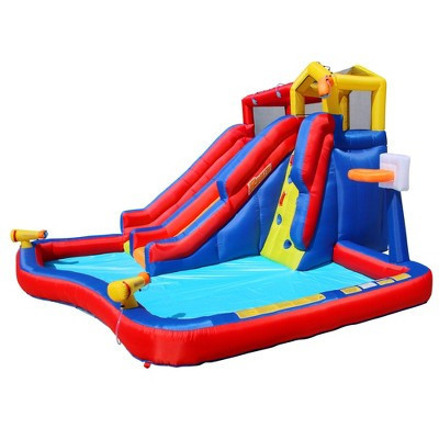 Banzai Twin Falls Water Slide, Heavy Duty Inflatable Water Park w/ 2 Waterslides, Water Cannons, & Basketball Hoop, for Kids Ages 5 to 12, Multicolor | Target