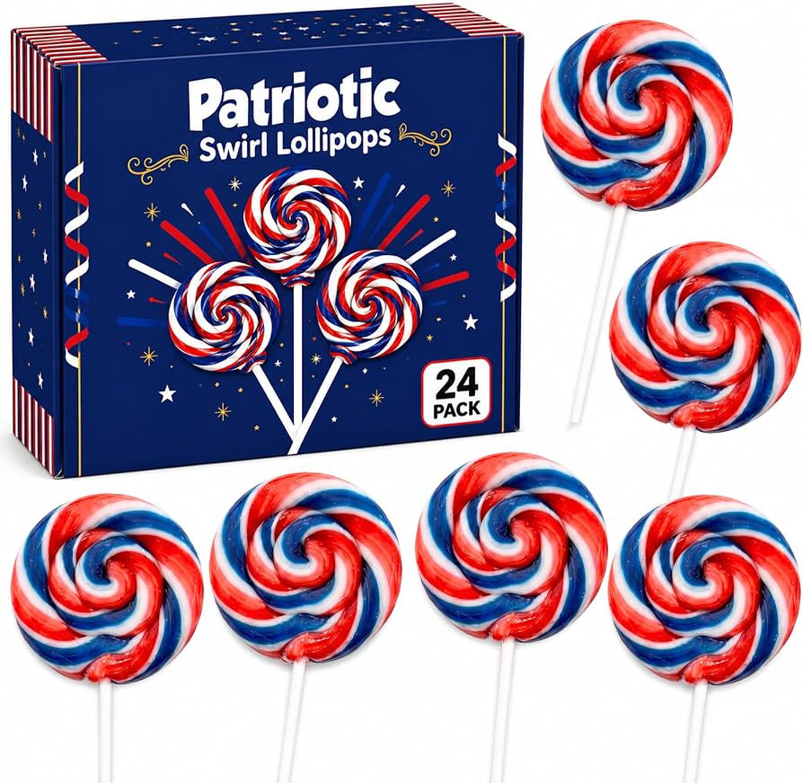 Patriotic Lollipops Bulk 24 Pack \u2013 Red White and Blue Round Swirl Pops \u2013 Individually W... | Amazon (US)