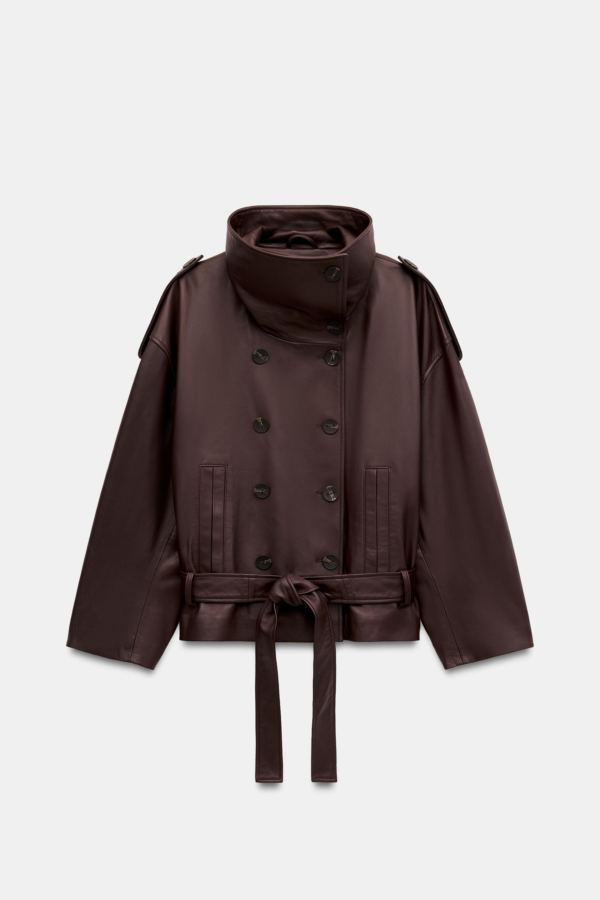 Zara - Faux Leather Belted Jacket - Dark Eggplant - Xs - Woman | Zara US