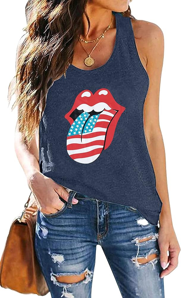American Flag Tank Tops Women Patriotic Shirt USA Flag Sleeveless T-Shirt 4th of July Tee Tops | Amazon (US)