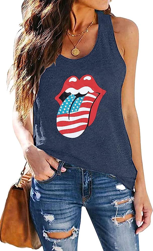 American Flag Tank Tops Women Patriotic Shirt USA Flag Sleeveless T-Shirt 4th of July Tee Tops | Amazon (US)