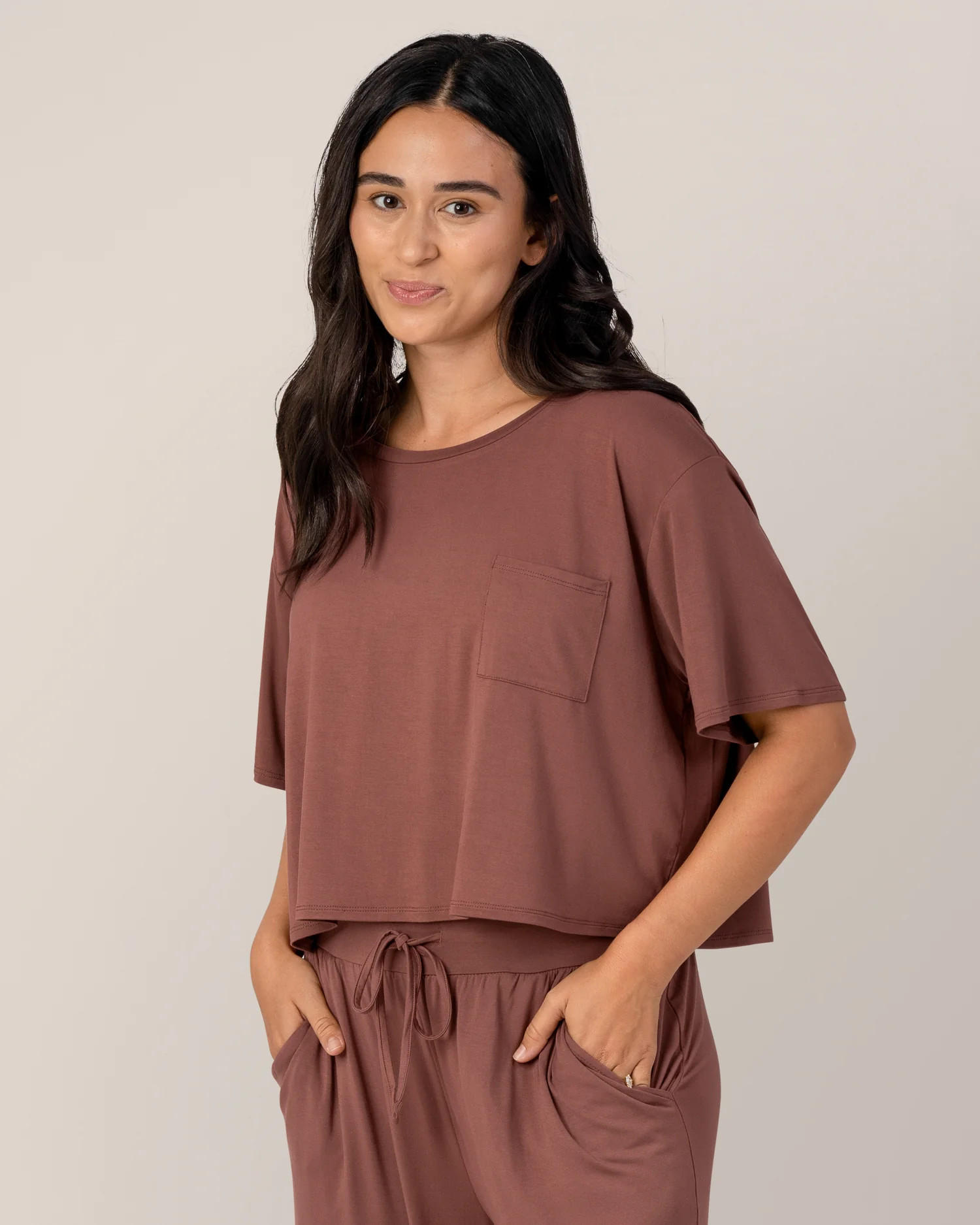 Aria Bamboo Casual Cropped Short Sleeve Top | Redwood - Kindred Bravely | Kindred Bravely